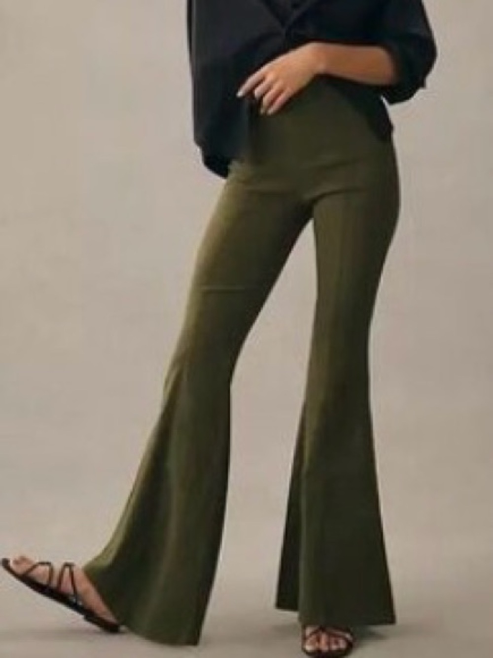 Anthropologie Maeve Slim Trumpet Pants 6 Green Wide Flare Boho High Waist